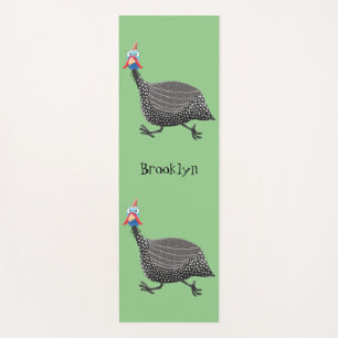 Funny Guineafowl bird cartoon illustration Yoga Mat