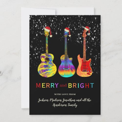 Funny Guitar Christmas Merry and Bright Holiday Card