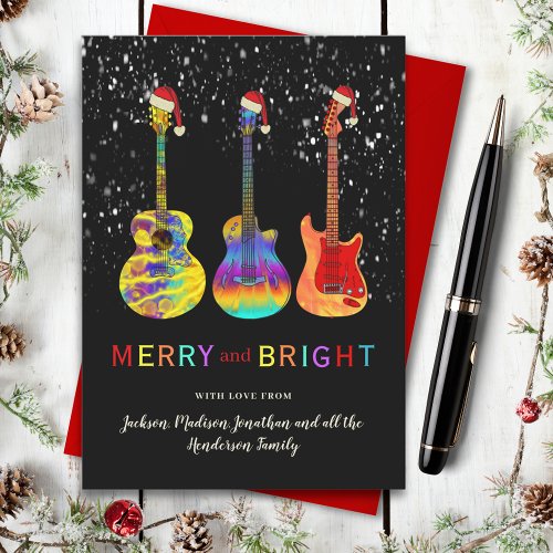 Funny Guitar Christmas Merry and Bright Holiday Card