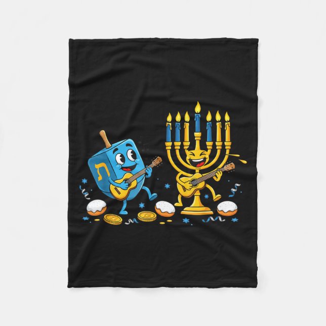 Funny Guitar Dreidel Menorah Hanukkah Kids Womens  Fleece Blanket (Front)
