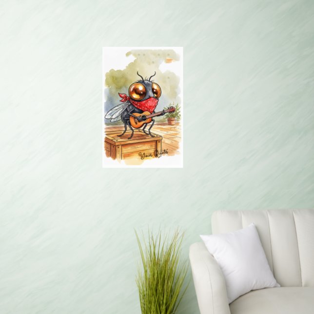 Funny Guitar Fly Art Wall Decal (Living Room)