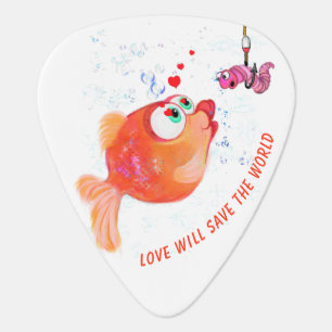 Funny Guitar Pick with Fish and Worm - Love