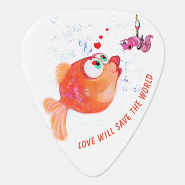 Funny Guitar Pick with Fish and Worm - Love (Front)