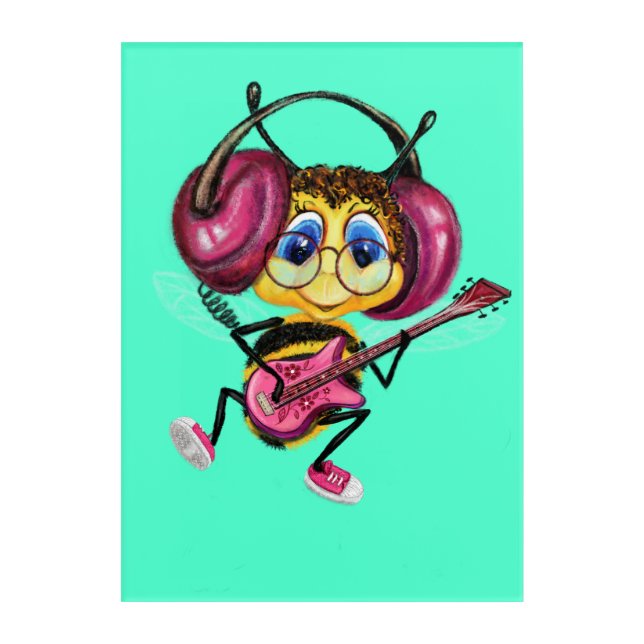 Funny Guitar Player Bee Acrylic Print (Front)