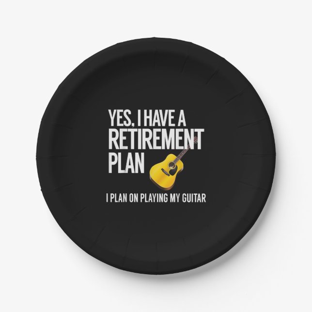 Funny Guitar Player Retirement Gift Paper Plates (Front)