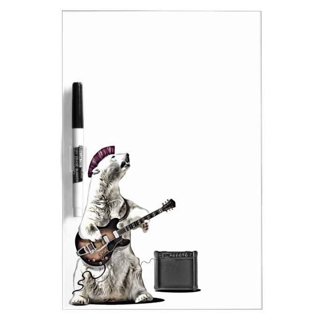 Funny Guitar Punk Rock & Roll Bear Guitarist Music Dry Erase Board (Front)