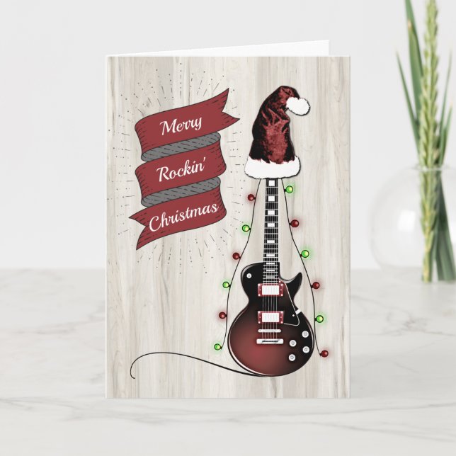 Funny Guitar Rock and Roll Christmas Musician Holi Holiday Card (Front)