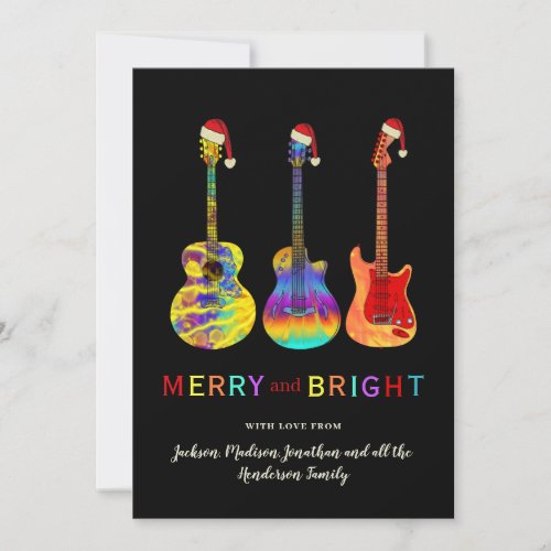 Funny Guitar Santa Merry and Bright Christmas  Holiday Card