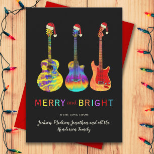 Funny Guitar Santa Merry and Bright Christmas Holiday Card