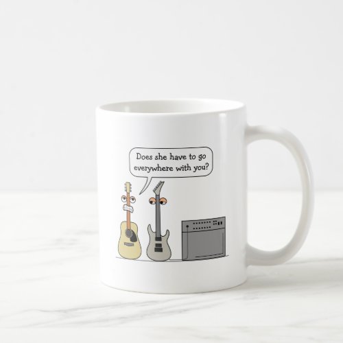 Funny Guitar Third Wheel Cartoon Scene Coffee Mug