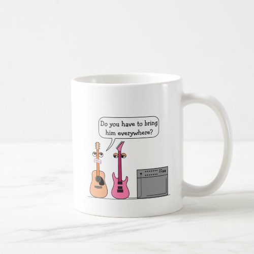 Funny Guitar Third Wheel Cartoon Scene Coffee Mug