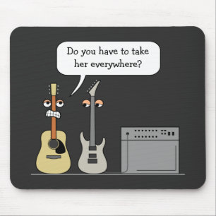 Funny Guitar Third Wheel Cartoon Scene Mouse Pad
