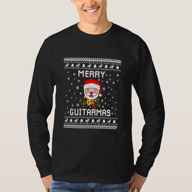 Funny Guitar Ugly Christmas Merry Guitarmas Gift T-Shirt (Front)