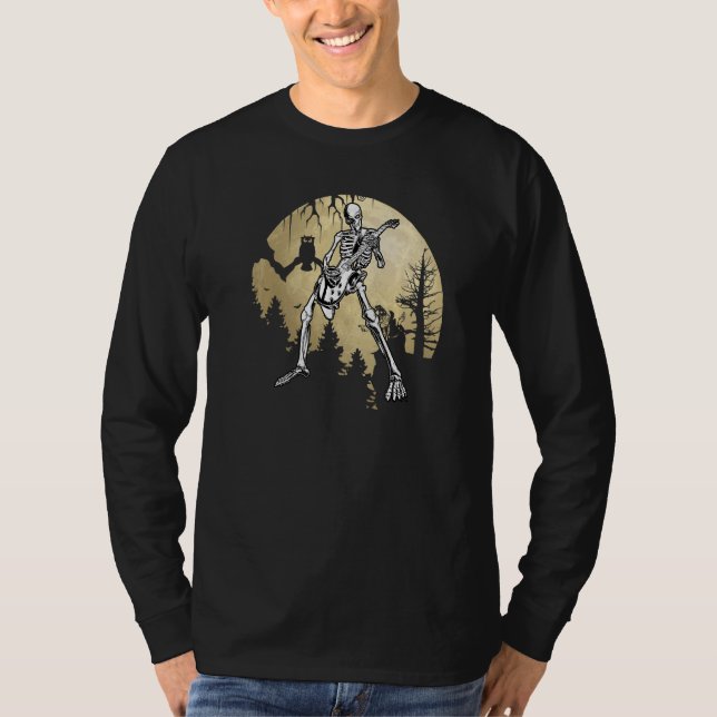 Funny Guitarist Skeleton Playing Guitar Music Hall T-Shirt (Front)