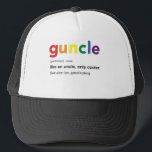 Funny Guncle Definition Print Trucker Hat<br><div class="desc">Funny guncle definition print perfect gift for our awesome fun cool gay uncles! Get one yours now!</div>