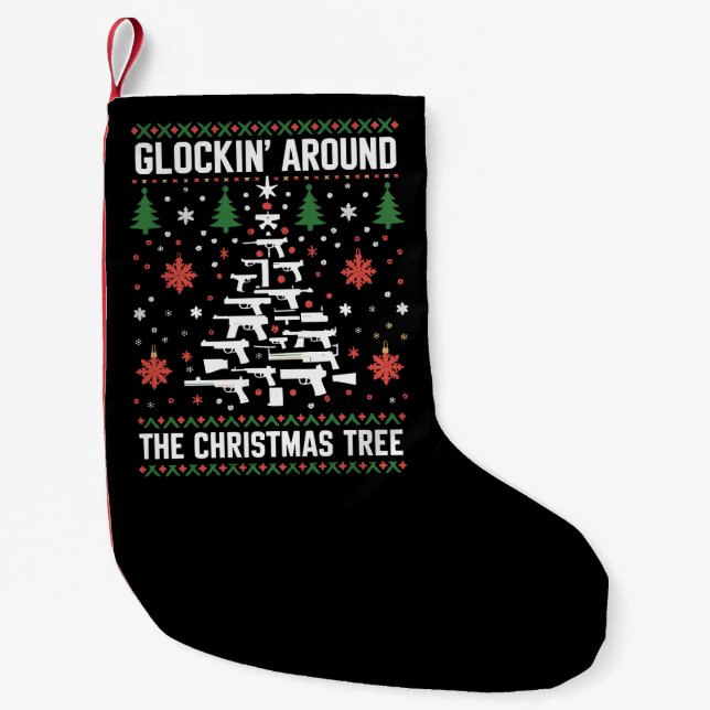 Funny Guns Ugly Christmas Sweaters for Gun Lovers  Small Christmas Stocking (Front)