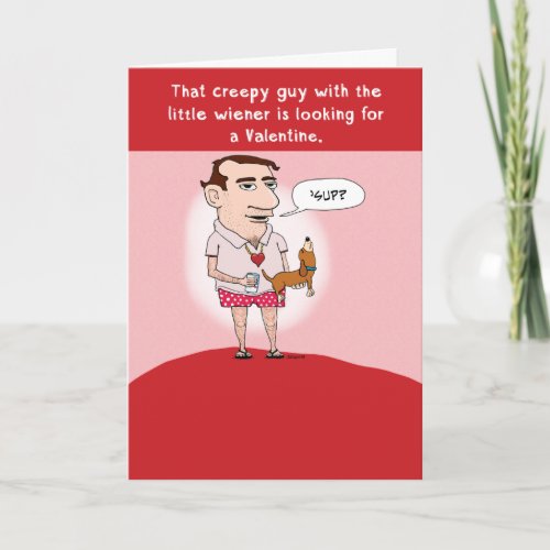 Funny Guy Holding Wiener Dog Valentines Day Holiday Card