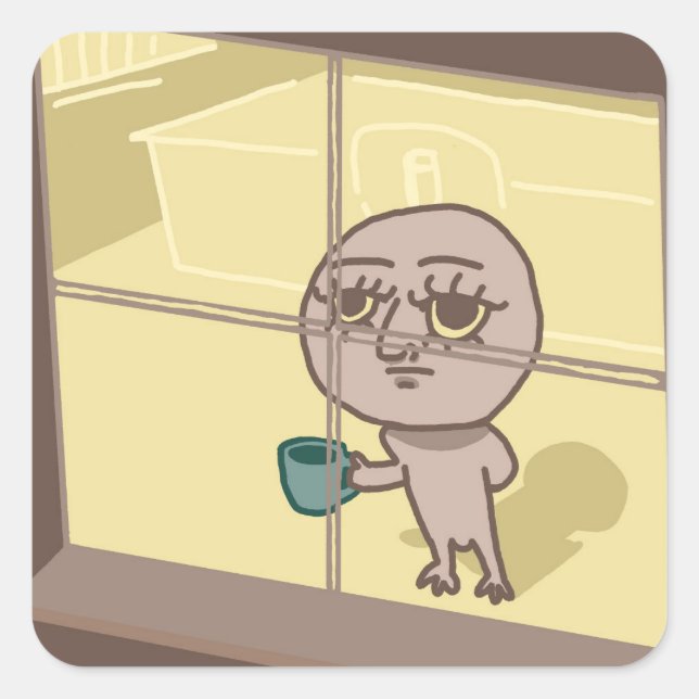 Funny Guy Staring out Window Sticker (Front)