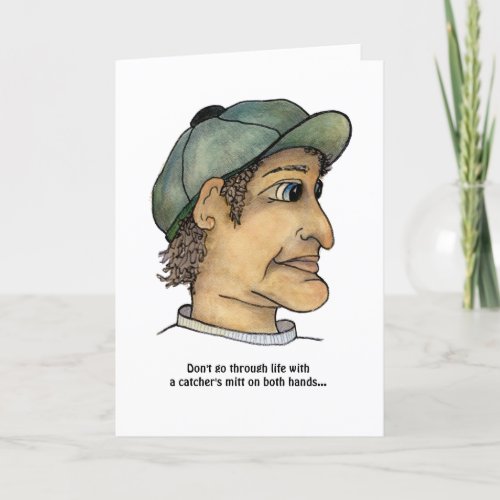 Funny Guy with Two Catchers Mitts Card