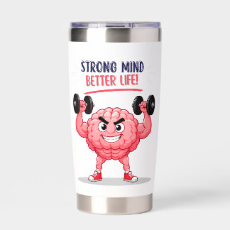 Funny Gym Brain Character Mental Strength Quote De Insulated Tumbler