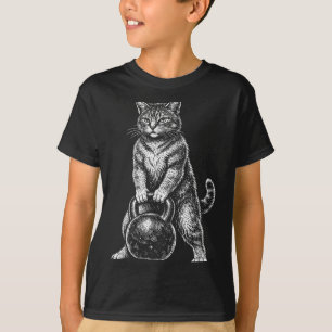 Funny Gym Cat Kettlebell Instructor Animal T-Shirt