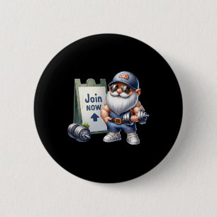 Funny Gym Gnome Graphic With Dumbbells For Men Fit Button