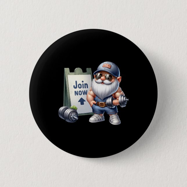 Funny Gym Gnome Graphic With Dumbbells For Men Fit Button (Front)