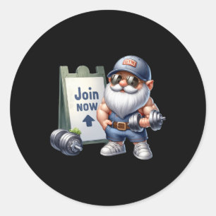 Funny Gym Gnome Graphic With Dumbbells For Men Fit Classic Round Sticker