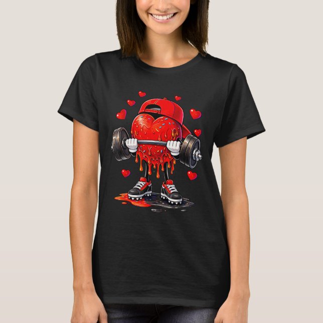 Funny Gym Heart Weightlifting Fitness Workout Drip T-Shirt (Front)