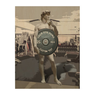 Funny Gym Owner Fitness David Holding Weight Wood Wall Art