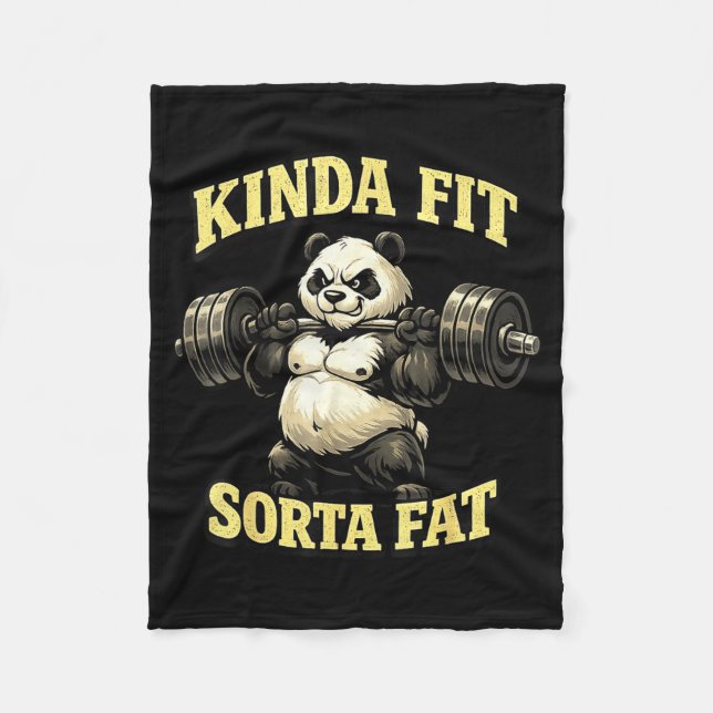 Funny gym panda_ kinda fit sorta fat weightlifting fleece blanket (Front)