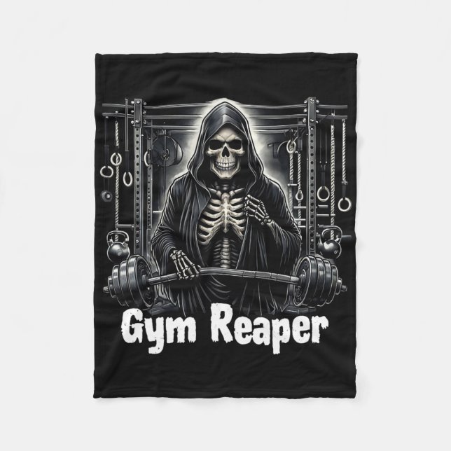 Funny Gym Reaper Workout Bodybuilding  Fleece Blanket (Front)