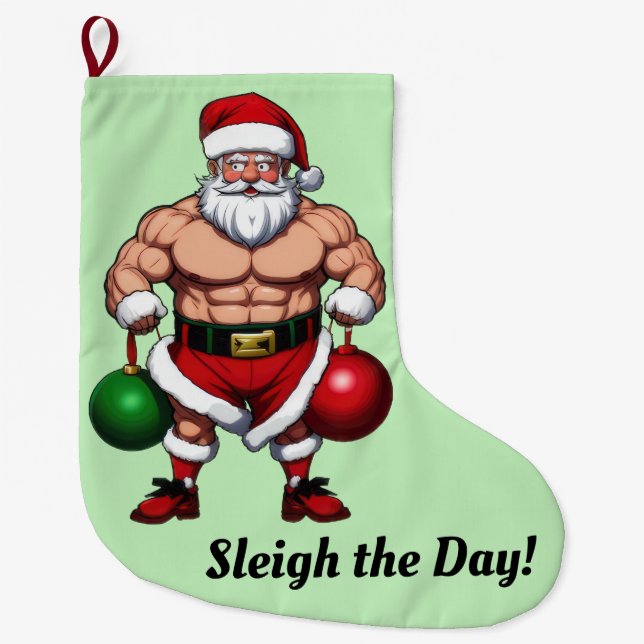 Funny Gym Santa Claus Christmas Stocking (Front)