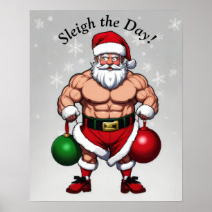 Funny Gym Santa Claus Poster