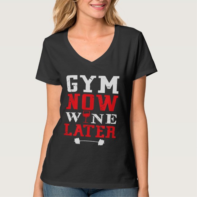 Funny Gym Wine Workout Graphic T-Shirt (Front)