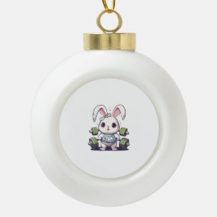 Funny Gym Workout Bunny Fitness Studio Rabbit Card Ceramic Ball Christmas Ornament