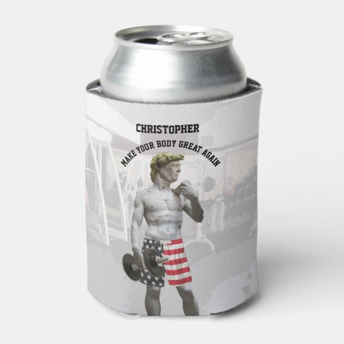 Funny Gym Workout Donald Trump With Dumbbell Can Cooler