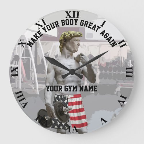 Funny Gym Workout Donald Trump With Dumbbell Large Clock