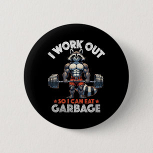 Funny Gym Workout Muscled Raccoon Weight Training Button