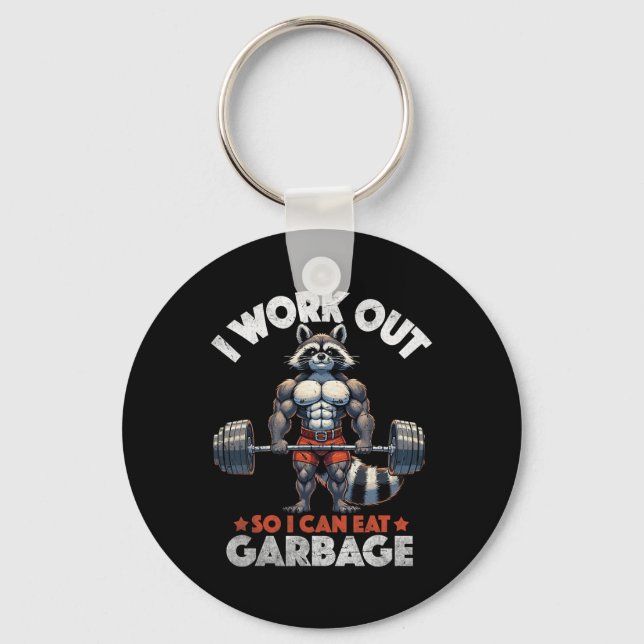 Funny Gym Workout Muscled Raccoon Weight Training  Keychain (Front)