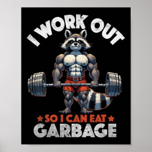 Funny Gym Workout Muscled Raccoon Weight Training Poster