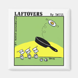 Funny Gymnast Cartoon Eggs Backflip in Frying Pan Magnet