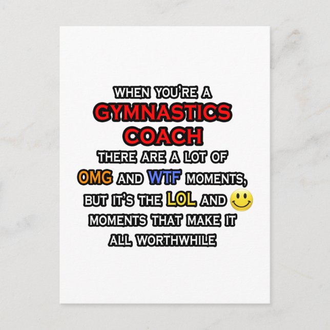 Funny Gymnastics Coach ... OMG WTF LOL Postcard (Front)