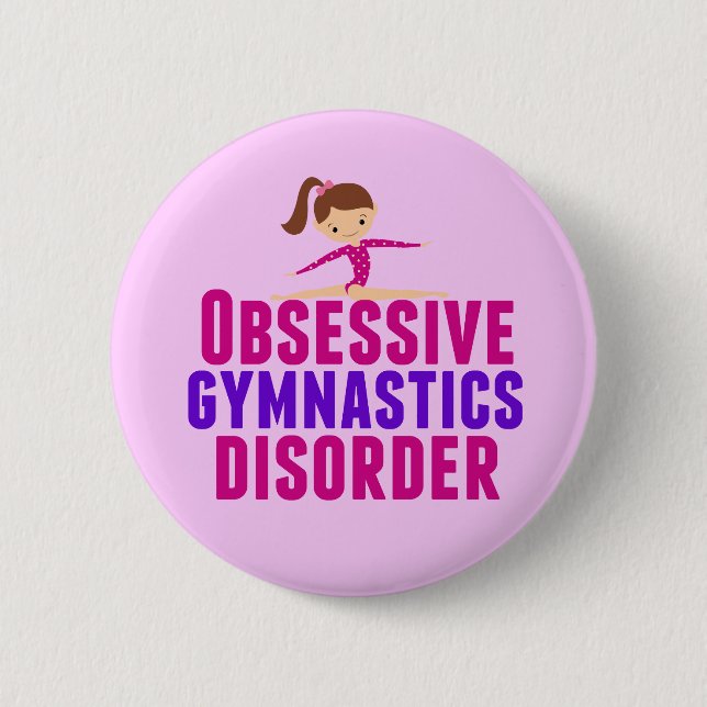 Funny Gymnastics Girl Pink Pinback Button (Front)