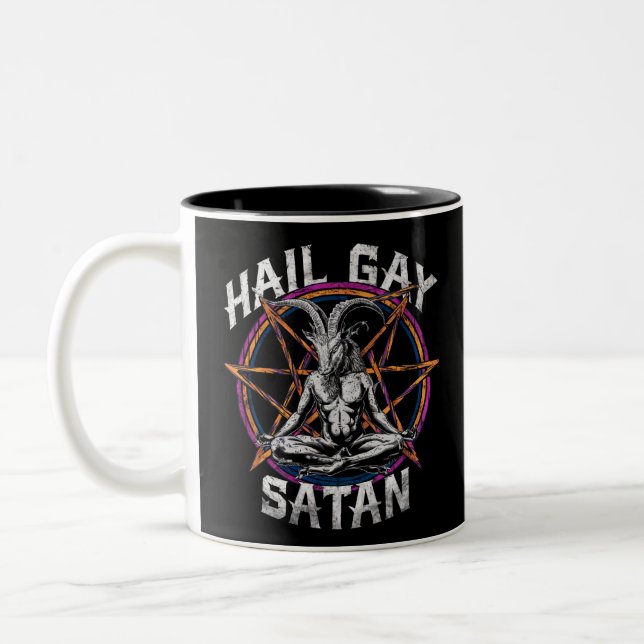 Funny Hail Gay Satan LGBT Goth Gay Pride Baphomet Two-Tone Coffee Mug (Left)