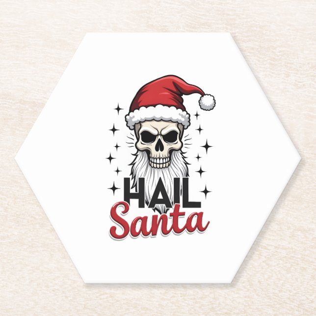 Funny Hail Santa Claus Skull Skeleton Antichrist C Paper Coaster (Front)