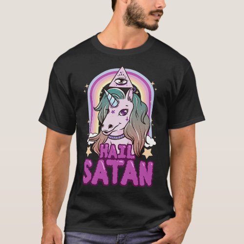 Funny Hail Satan Unicorn Rainbow Satanic Pun T_Shirt