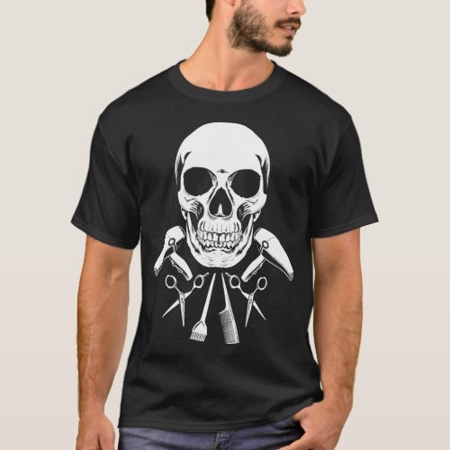 Funny Hairdresser Designs For Men Women Skull T_Shirt