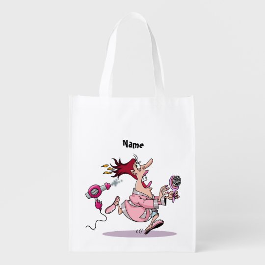 funny hairdresser hairstylist cartoon personalized reusable grocery