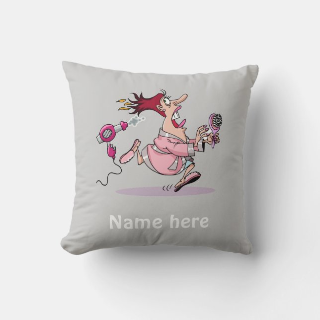Funny Hairdresser hairstylist cartoon personalized Throw Pillow (Front)